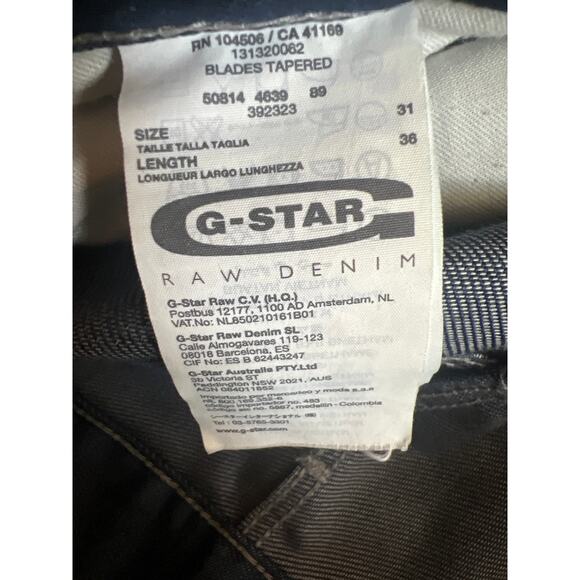 G-Star Raw Denim Blades Tapered Jeans size 31 x 36 - Picture 7 of 9